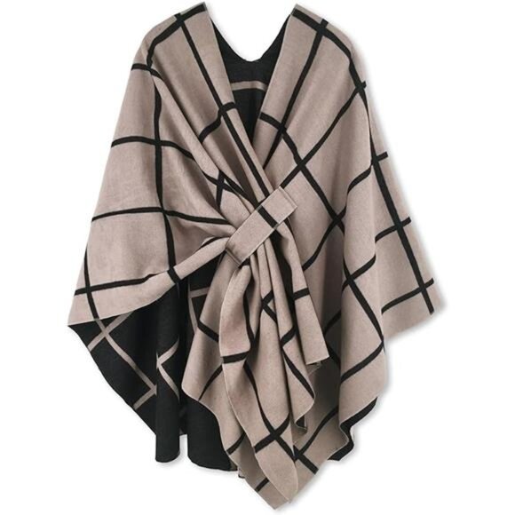 Womens Shawl Wrap Poncho Cape Open Front Cardigan Winter Fall Layered Fashion - Picture 7 of 7